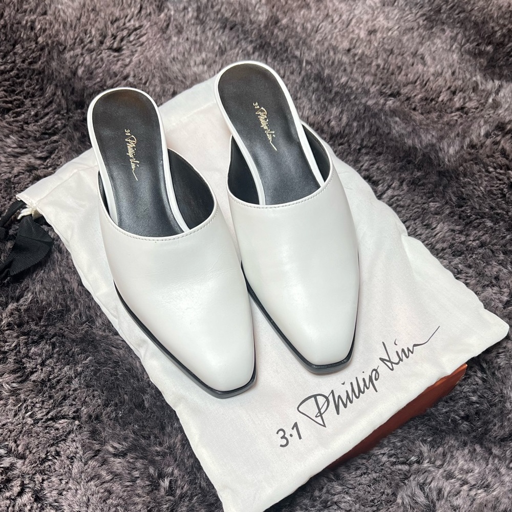 3.1 PHILLIP LIM  AGATHA LEATHER MULES in white 38